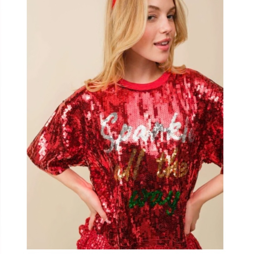 Red Sequin crop top with Sparkle Text
Great top for the upcoming 250th event